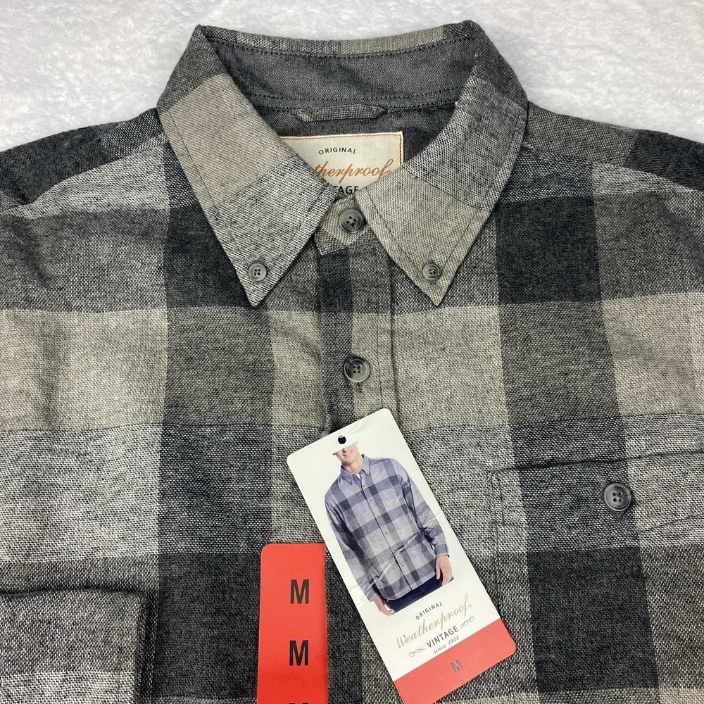 Weatherproof Vintage Flannel Shirt Mens Medium Gray Checks New w/Tags!